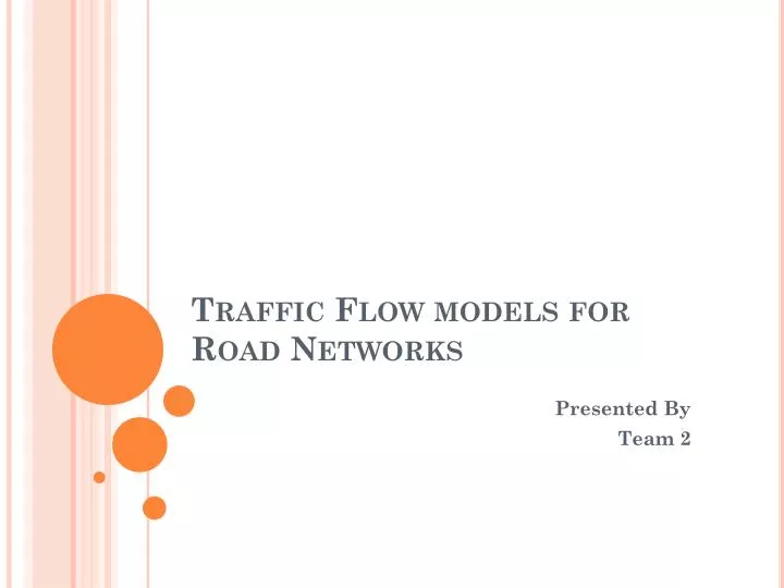 traffic flow models for road networks