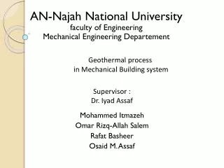 AN-Najah National University faculty of Engineering Mechanical Engineering Departement