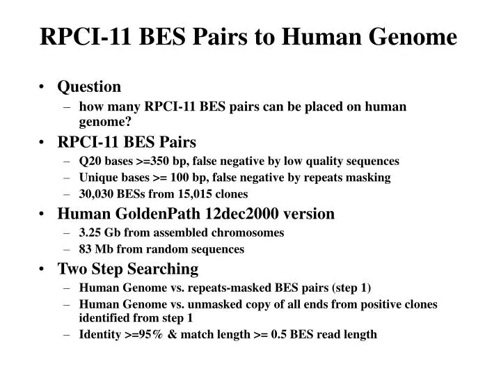 rpci 11 bes pairs to human genome
