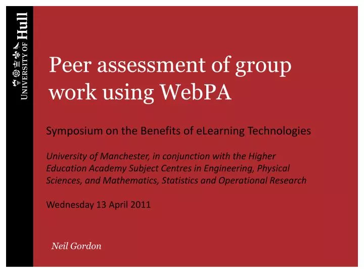 peer assessment of group work using webpa