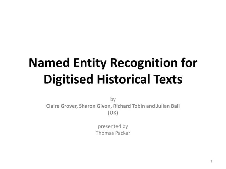 named entity recognition for digitised historical texts