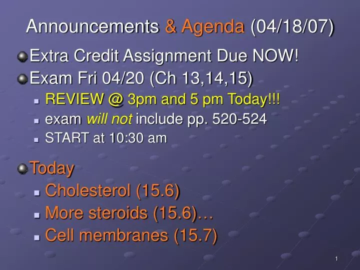 announcements agenda 04 18 07