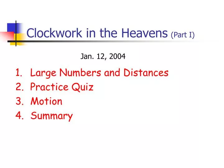 clockwork in the heavens part i