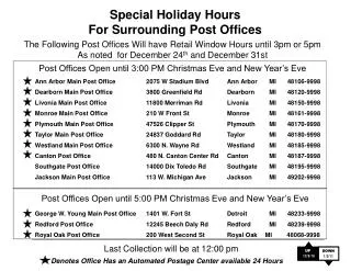 Special Holiday Hours For Surrounding Post Offices