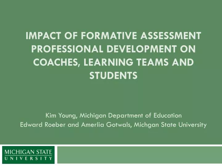 impact of formative assessment professional development on coaches learning teams and students