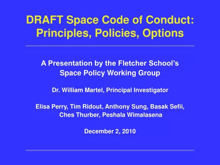draft space code of conduct principles policies options