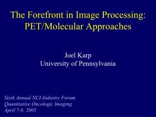 The Forefront in Image Processing: PET/Molecular Approaches
