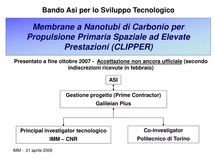 membrane a nanotubi di carbonio per propulsione primaria spaziale ad elevate prestazioni clipper