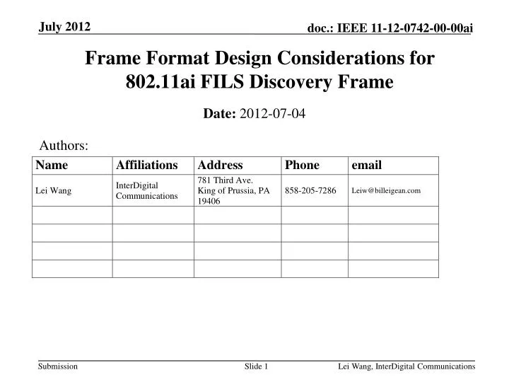 frame format design considerations for 802 11ai fils discovery frame