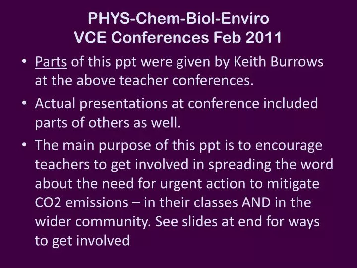 phys chem biol enviro vce conferences feb 2011