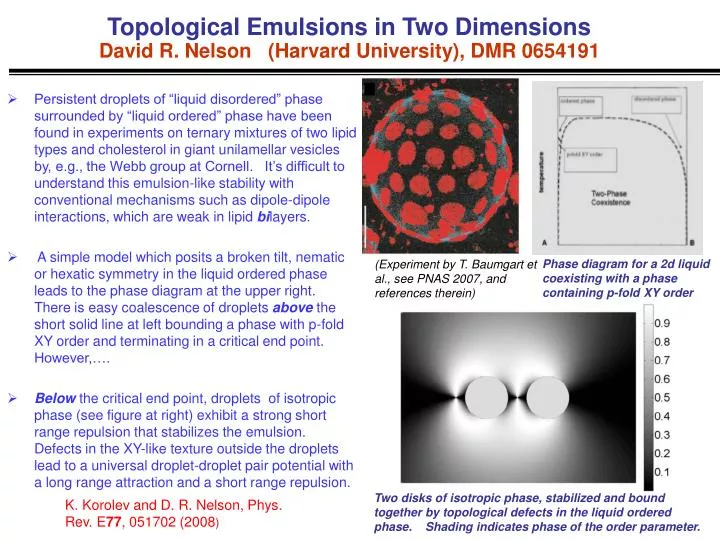 topological emulsions in two dimensions david r nelson harvard university dmr 0654191