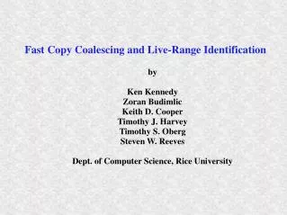 Fast Copy Coalescing and Live-Range Identification