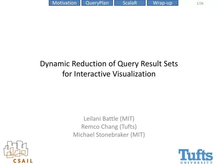 dynamic reduction of query result sets for interactive visualization