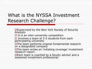 What is the NYSSA Investment Research Challenge?