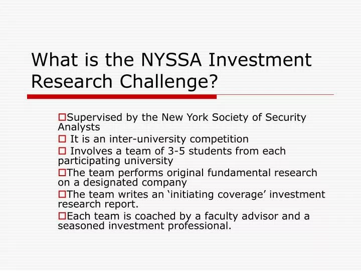 what is the nyssa investment research challenge