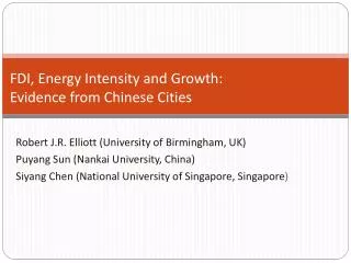 FDI, Energy Intensity and Growth: Evidence from Chinese Cities