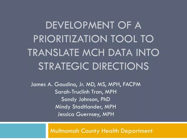 development of a prioritization tool to translate mch data into strategic directions