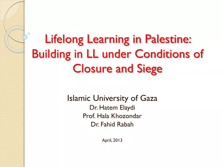 lifelong learning in palestine building in ll under conditions o f closure and siege