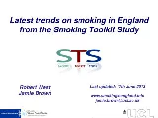 Latest trends on smoking in England from the Smoking Toolkit Study