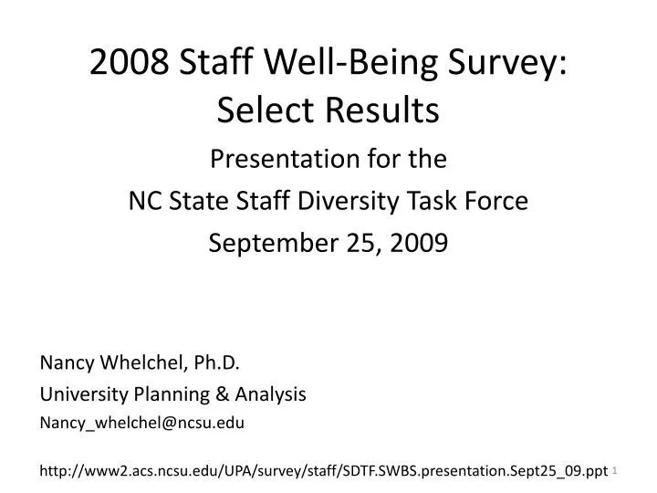 2008 staff well being survey select results