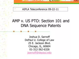 AMP v. US PTO: Section 101 and DNA Sequence Patents