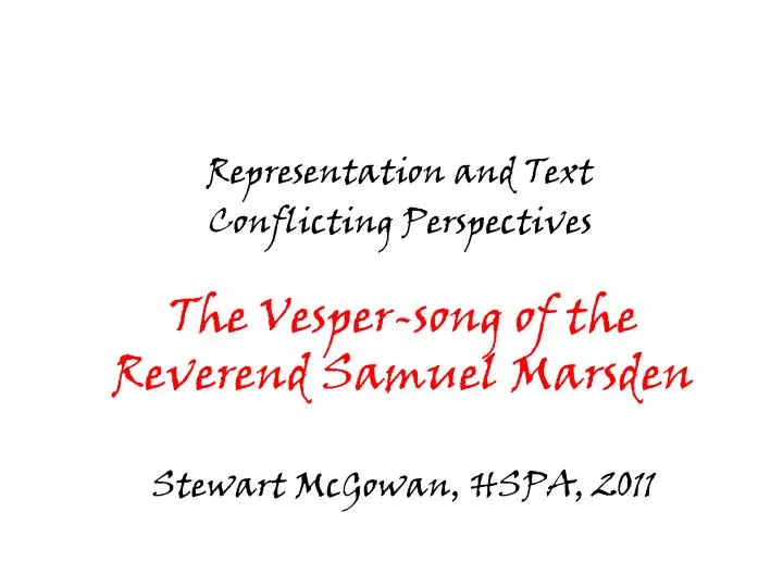 the vesper song of the reverend samuel marsden stewart mcgowan hspa 2011