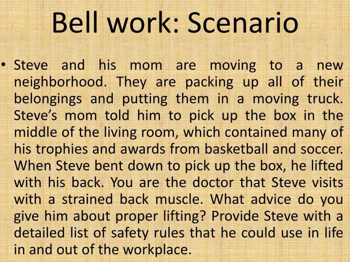 bell work scenario