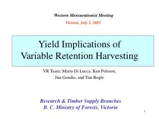 Yield Implications of Variable Retention Harvesting