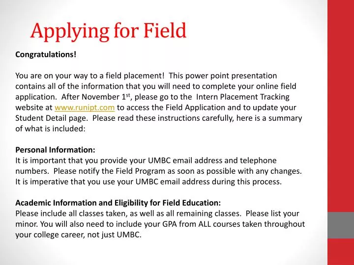 applying for field