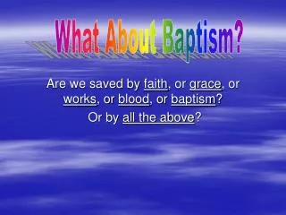 Are we saved by faith , or grace , or works , or blood , or baptism ? Or by all the above ?