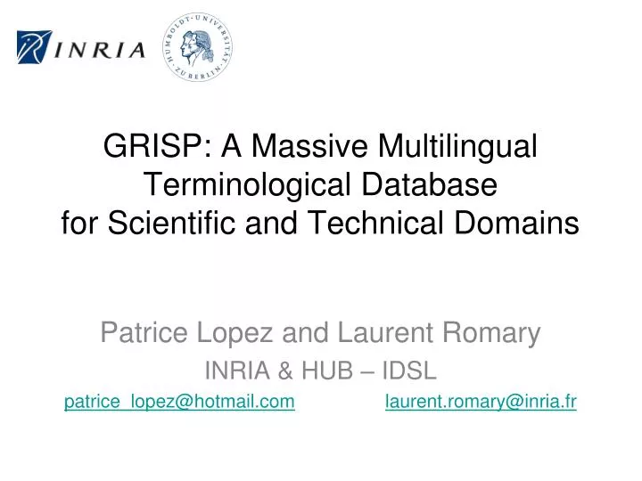 grisp a massive multilingual terminological database for scientific and technical domains