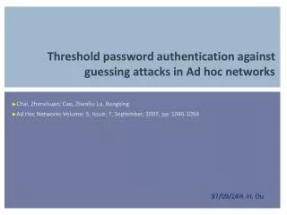 Threshold password authentication against guessing attacks in Ad hoc networks