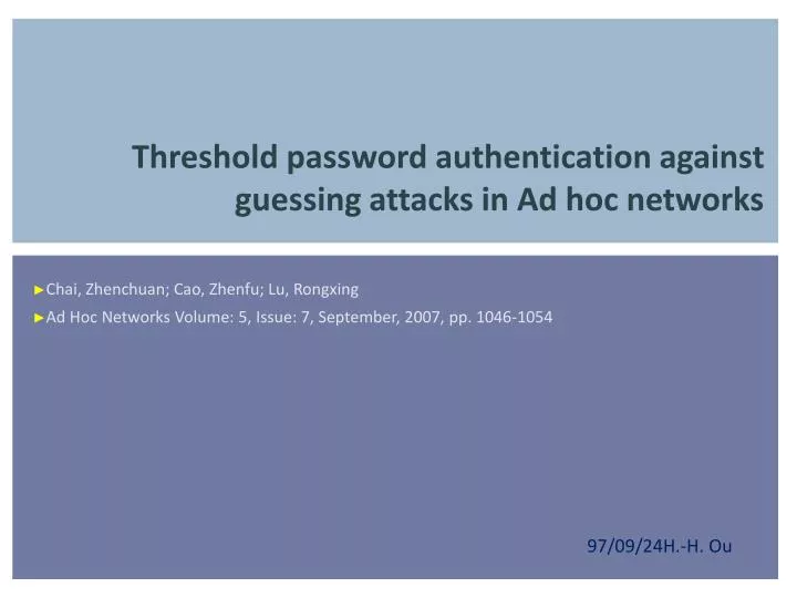 threshold password authentication against guessing attacks in ad hoc networks