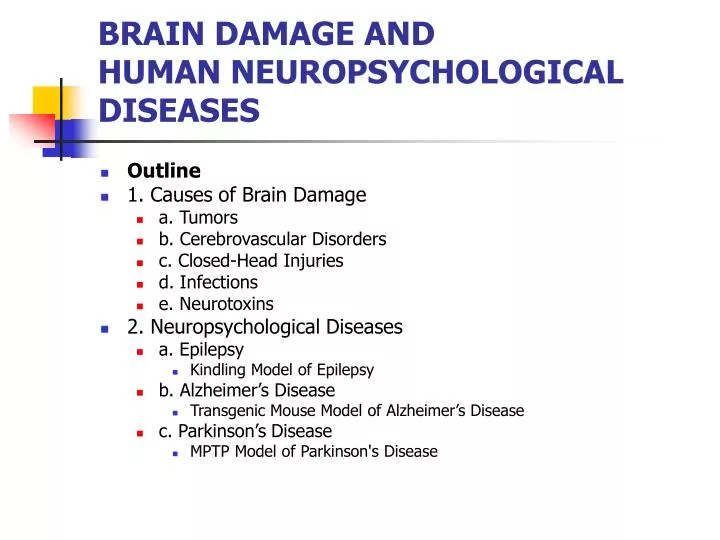 brain damage and human neuropsychological diseases
