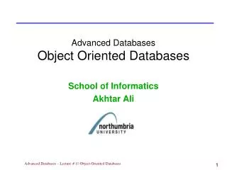 Advanced Databases Object Oriented Databases