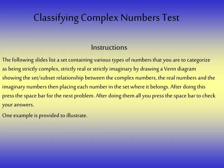 classifying complex numbers test