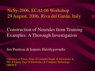 NeSy-2006, ECAI-06 Workshop 29 August, 2006, Riva del Garda, Italy