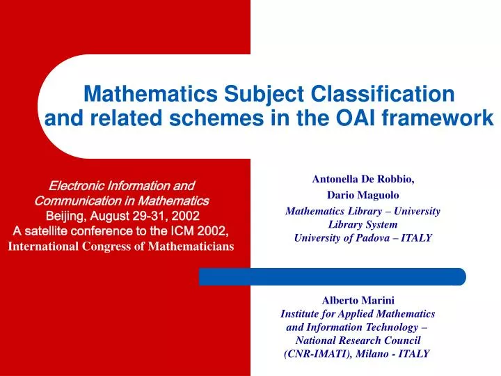 mathematics subject classification and related schemes in the oai framework