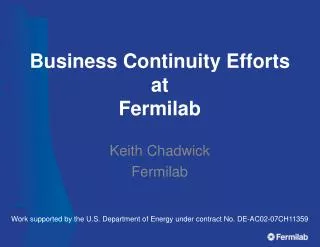 Business Continuity Efforts at Fermilab