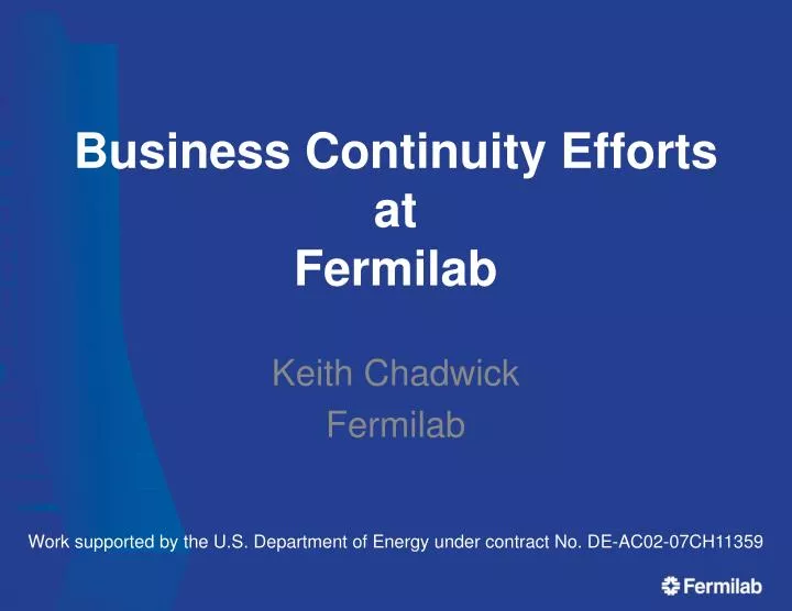 business continuity efforts at fermilab