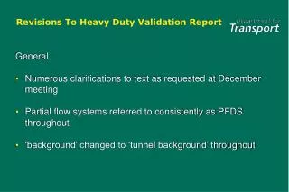 Revisions To Heavy Duty Validation Report