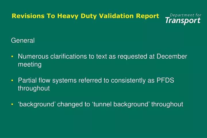 revisions to heavy duty validation report
