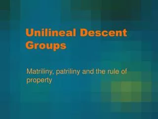 Unilineal Descent Groups