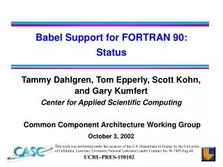 Babel Support for FORTRAN 90: Status