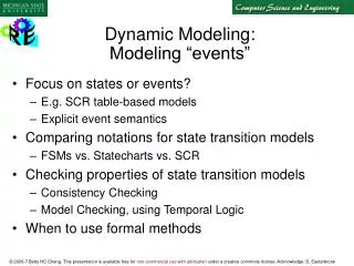 Dynamic Modeling: Modeling “events”