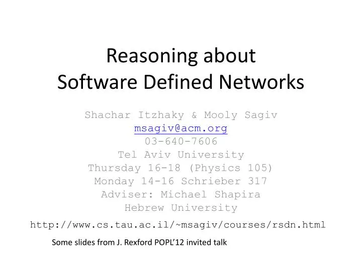 reasoning about software defined networks