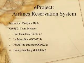 eP roject: Airlines Reservation System