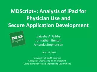 MDScript +: Analysis of iPad for Physician Use and Secure Application Development