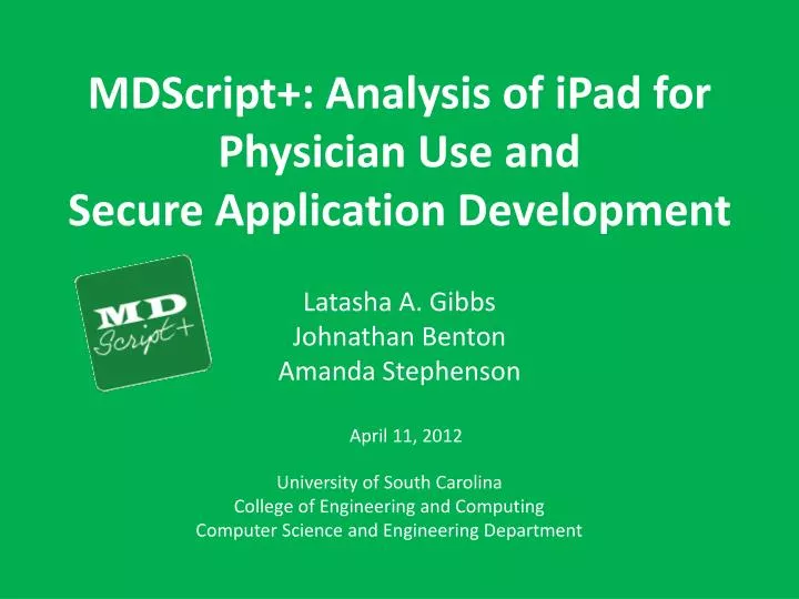 mdscript analysis of ipad for physician use and secure application development