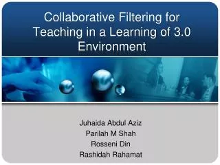 Collaborative Filtering for Teaching in a Learning of 3.0 Environment